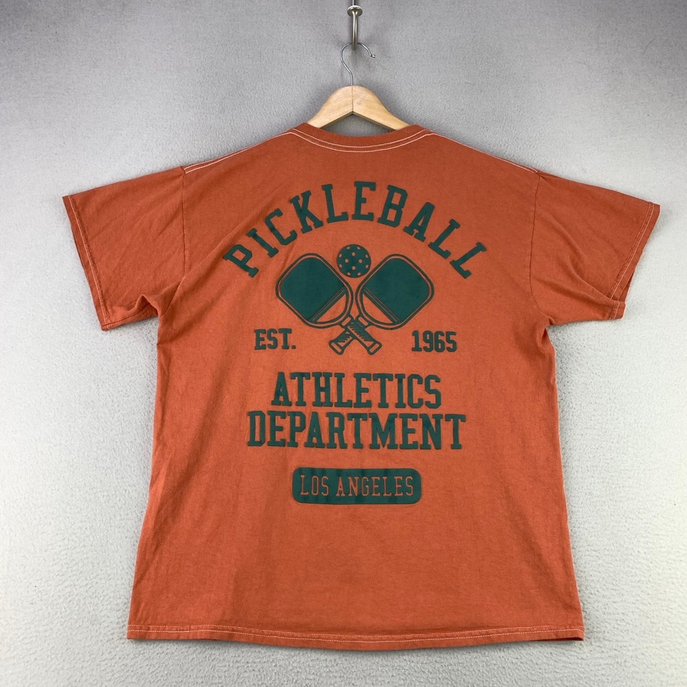 Pickleball‎ Athletics T-Shirt Mens Large Orange Puff Graphic Tee Strange Daze